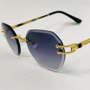 Men Sunglasses Black Lens Rimless Fashion‎ Retro Shades Gold Metal Lentes Gafas